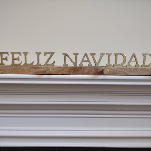 Threshold Stocking Wooden Holder Feliz Navidad Golden Letters 26in L - Picture 6 of 12